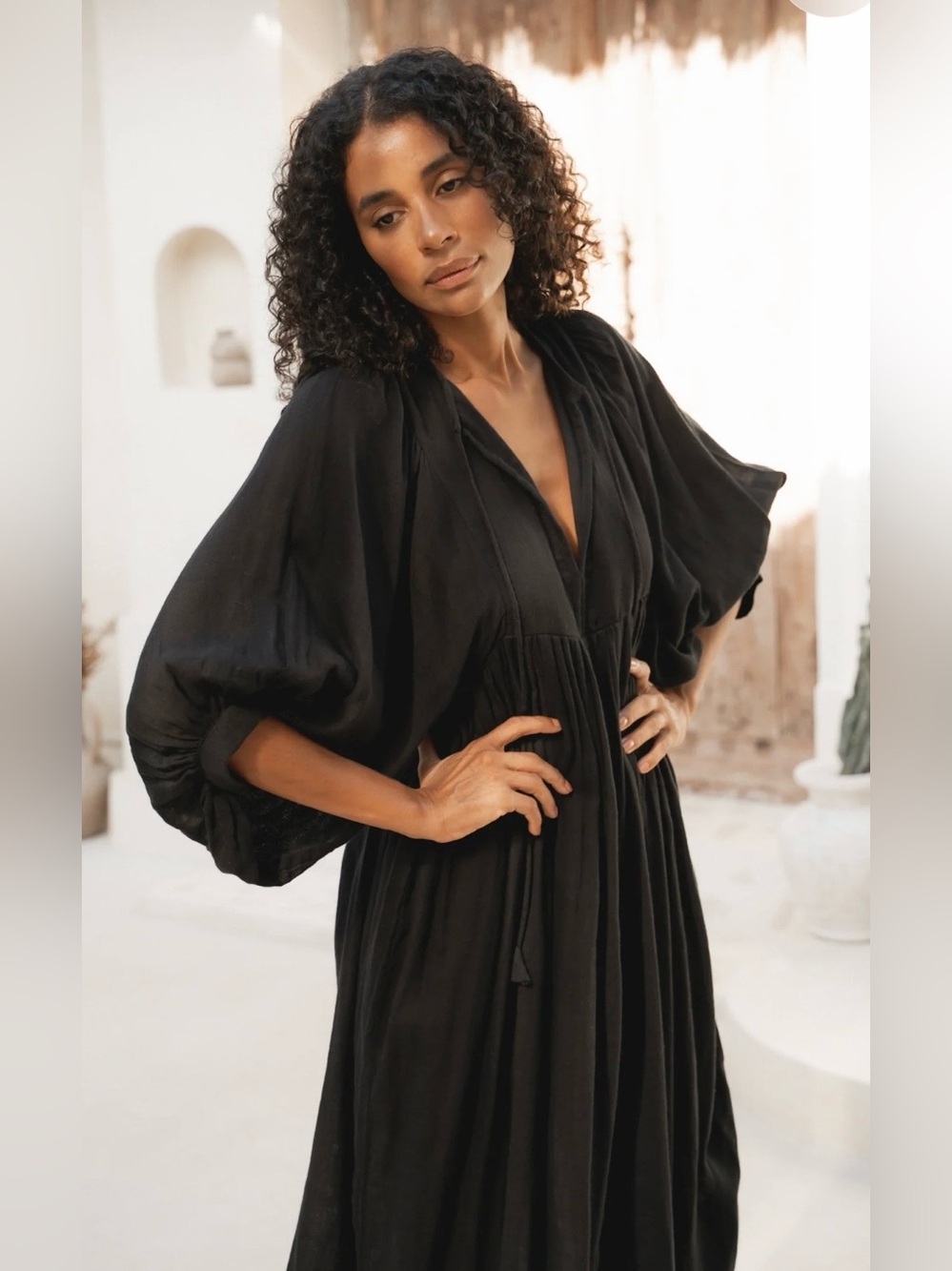 Daughters of India Black Kyra Midi Dress- 100% cotton. XS